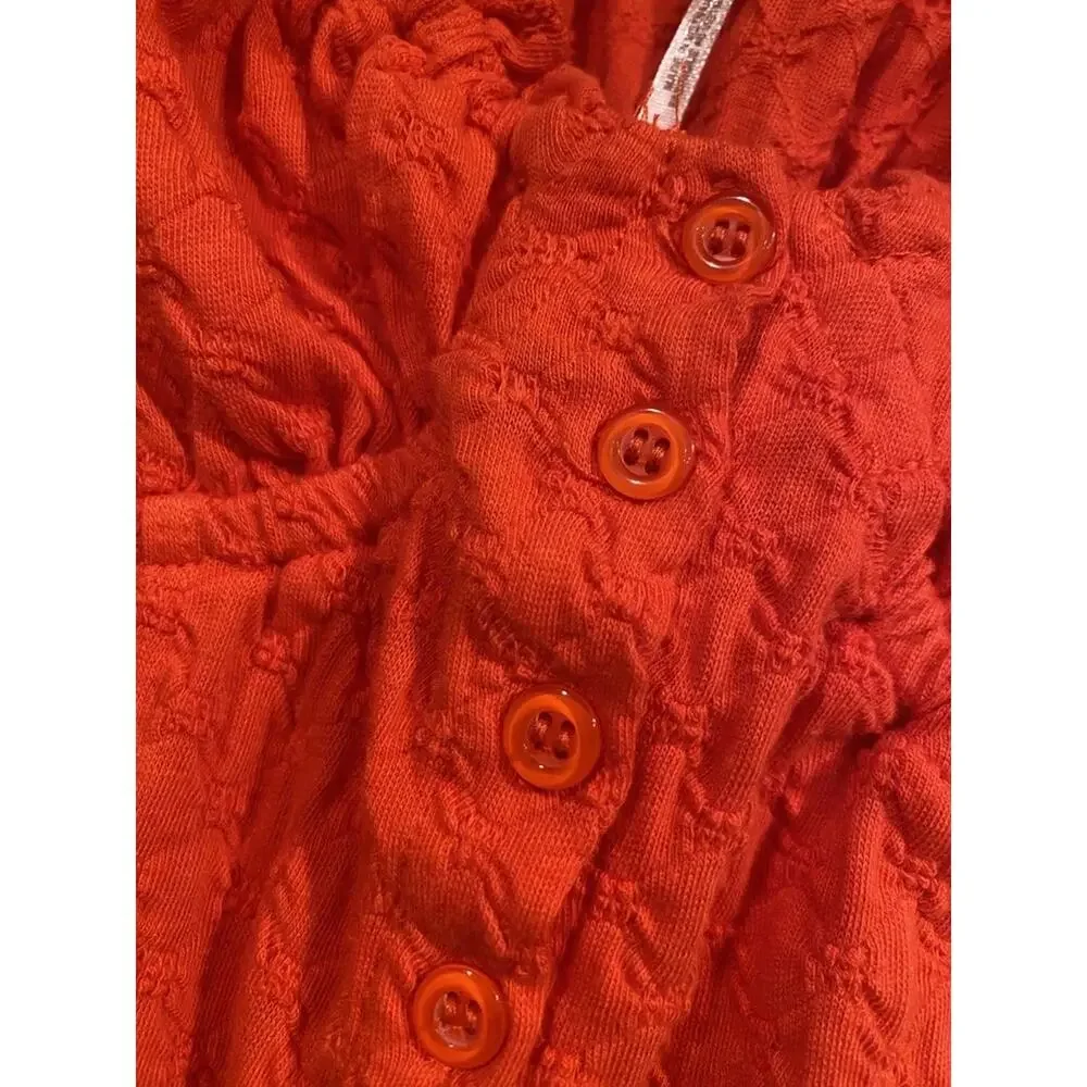 Free People Ladybug Long Sleeve Boho Top S Flambe‎ Red Cropped Puff slv Milkmaid